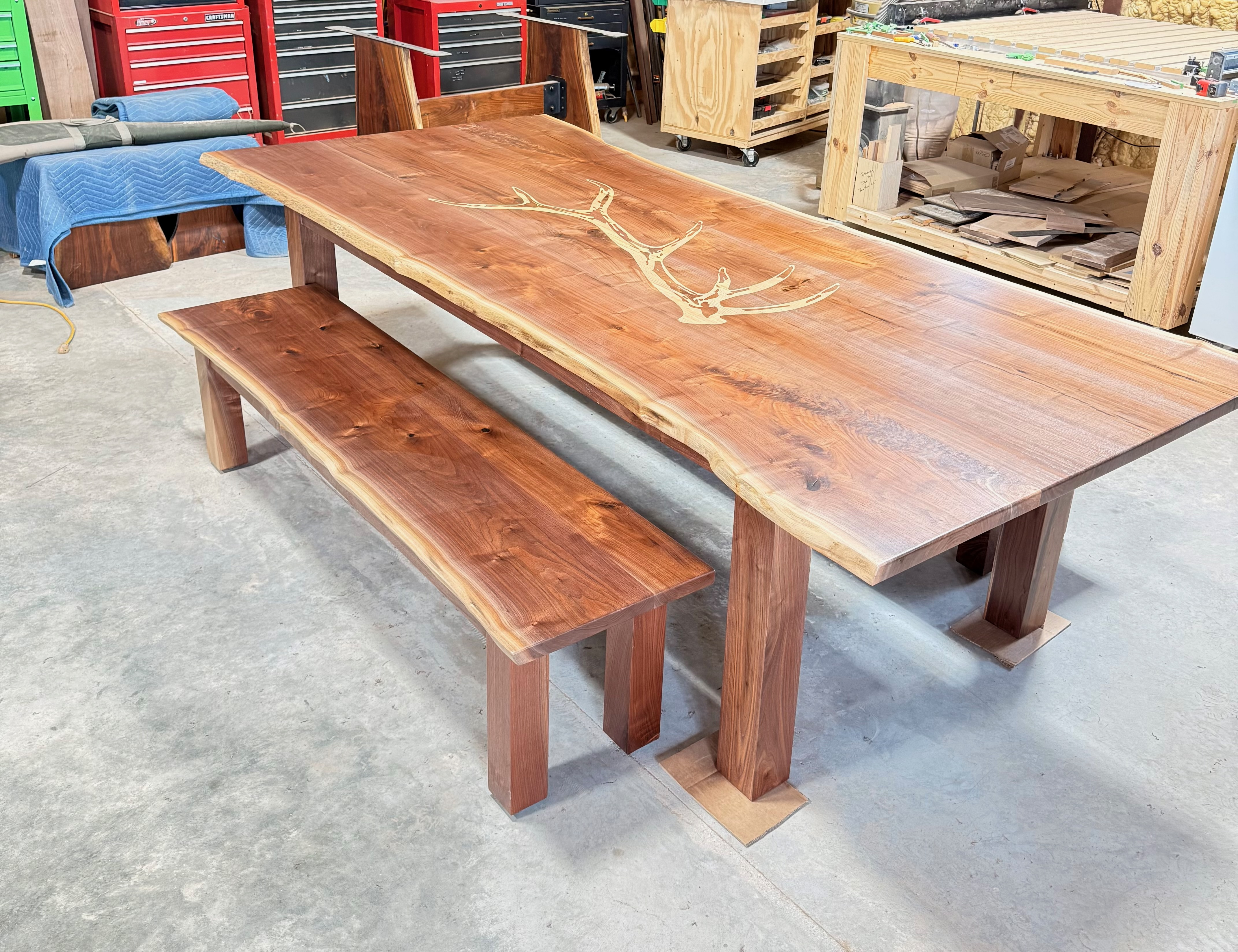 Antler & Live-Edge Bench Set